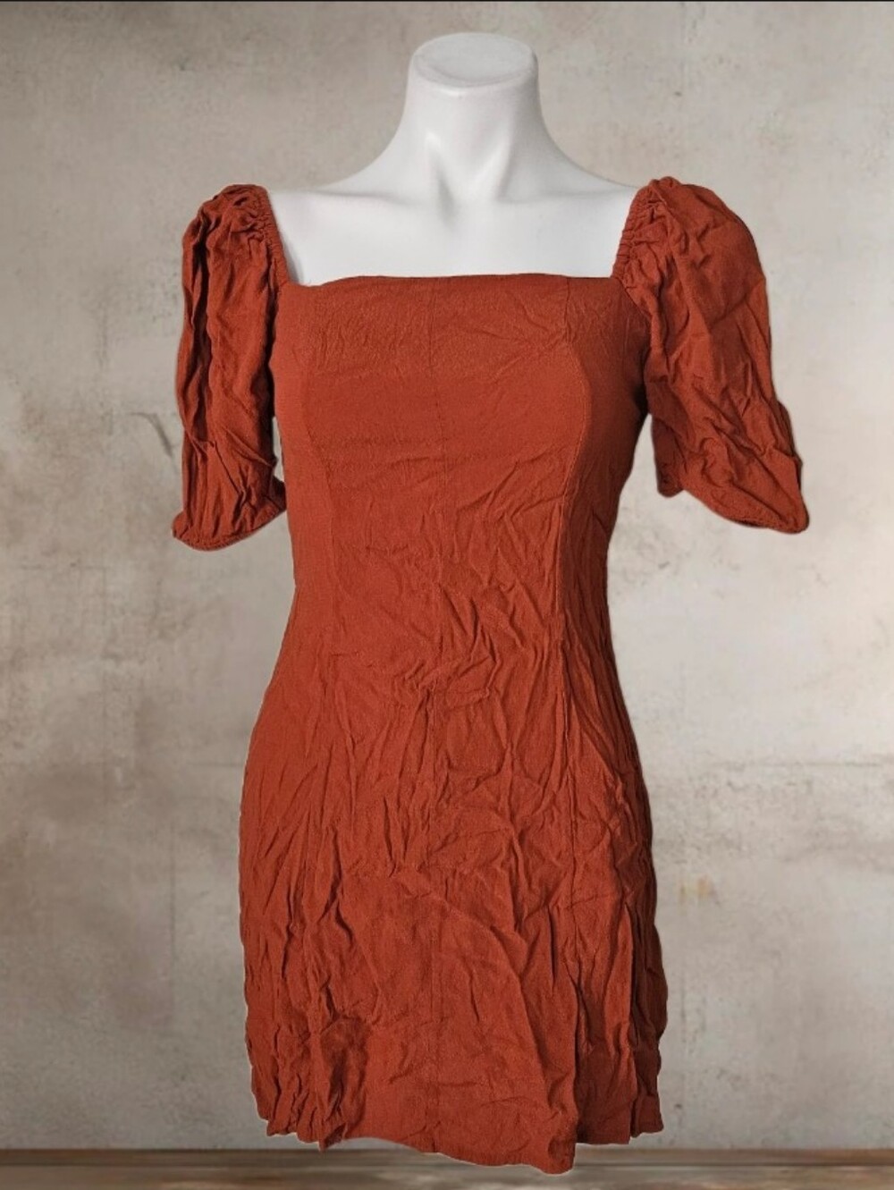 LOS ANGELES ATELIER& other StoriesRust Puff-Sleeve Square-Neck Mini Dress Sz 6